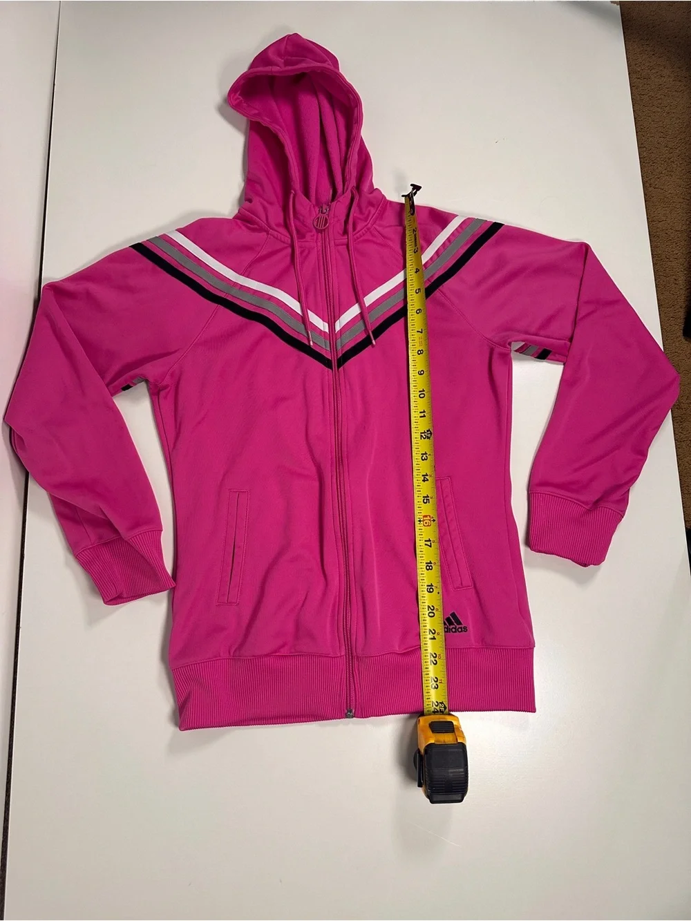 adidas Girls' Bright Pink Hooded Track Jacket with Chevron Stripes
